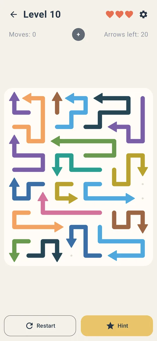Level 10: a bigger board full of bent arrows